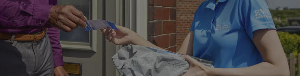 Two individuals exchanging a parcel, symbolizing the return and refund process for Brit Finds' customer satisfaction