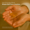 BritFinds castor oil shown in cupped palms with text 'Your Everyday Ritual' at top and icons or text at bottom showing morning and night usage
