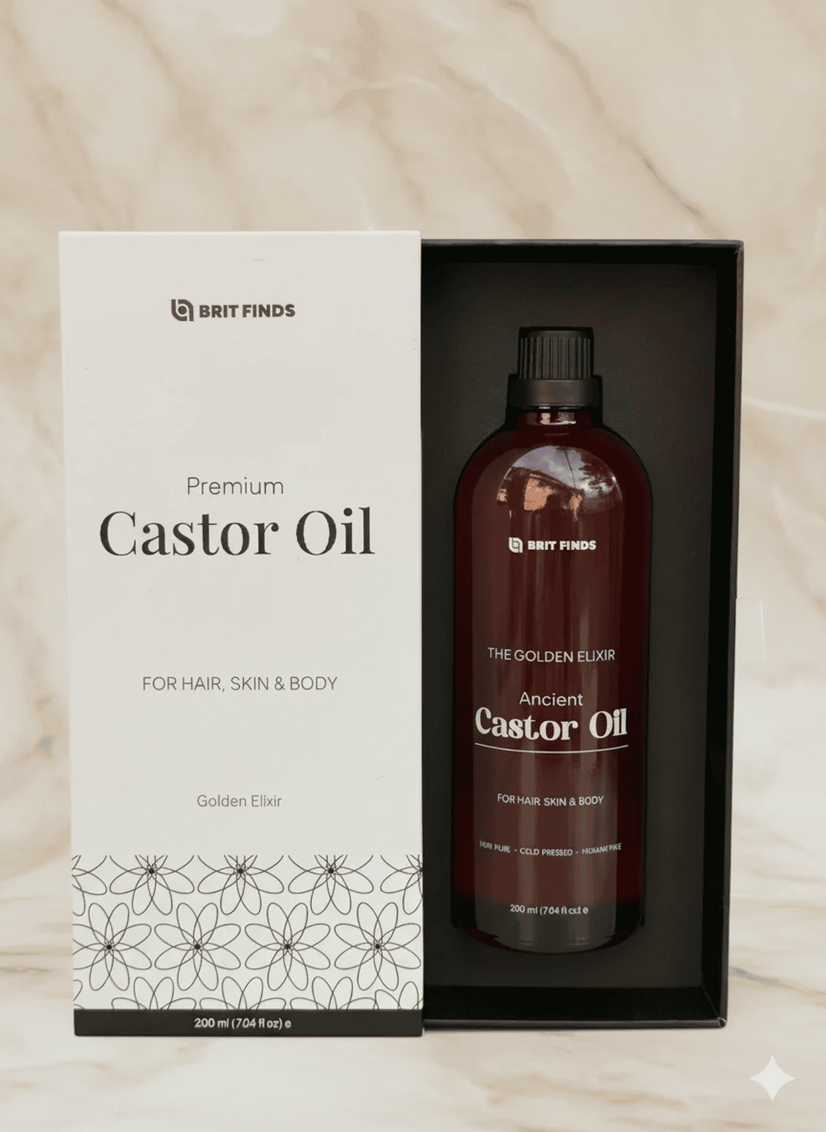 Castor Oil for Hair, Skin & Body 200ml bottle and Box, Brit Finds